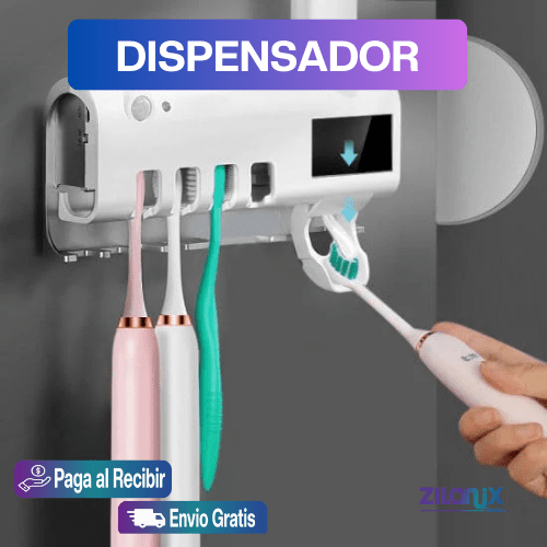 Dispensador de crema dental   con  soporte esterilizador de cepillos
