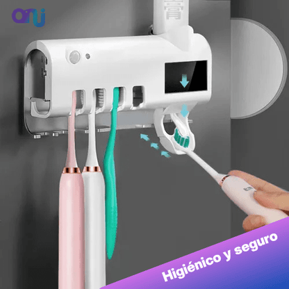 Dispensador de crema dental   con  soporte esterilizador de cepillos