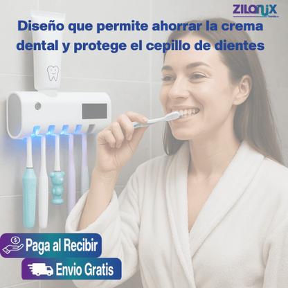 Dispensador de crema dental   con  soporte esterilizador de cepillos